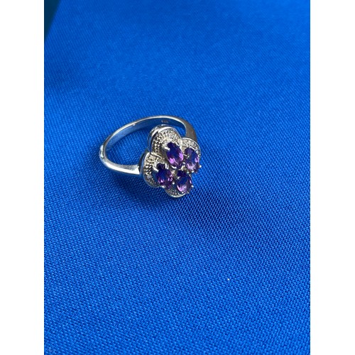 5 - 925 Silver Ring with 4 Amethyst Stones Size