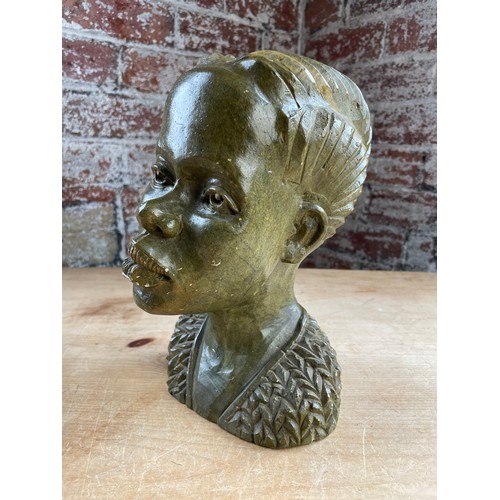 263 - Heavy Vintage Carved Verdite Stone African Bust