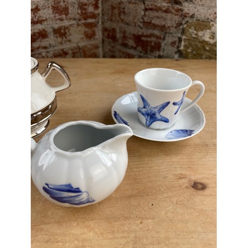 273 - Jacques Coeur Les Coquillages Cup, Saucer & Jug With Taunton Vale Gibson Sugar Bowl