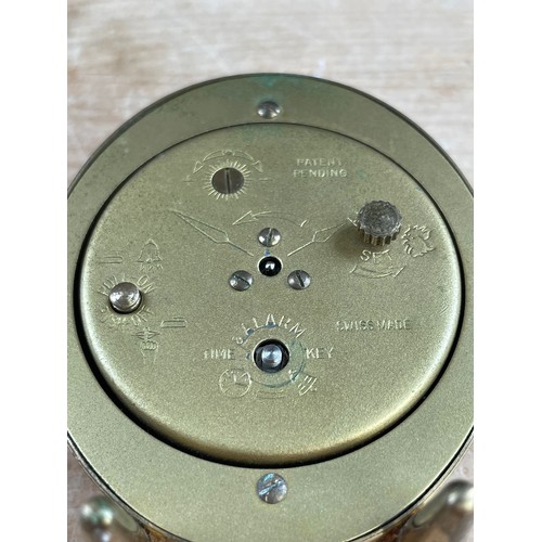 275 - Mid Century Swiza 8 Swiss Made Brass Alarm Clock