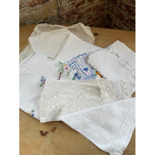 239 - Vintage Linen Table Cloths, 3 Embroidered & 4 White Work