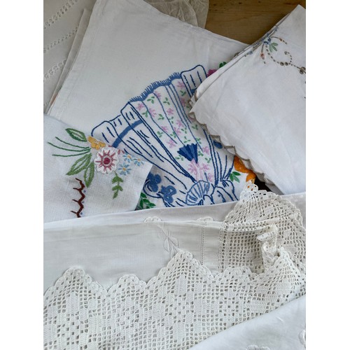 239 - Vintage Linen Table Cloths, 3 Embroidered & 4 White Work