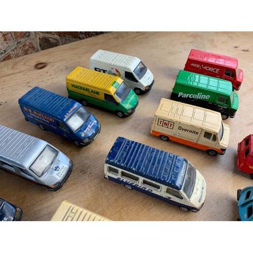 137 - Collection of Liveried 1:43 Corgi vans - Transit Second Gen,  Escort Third Gen and Mercedes TN