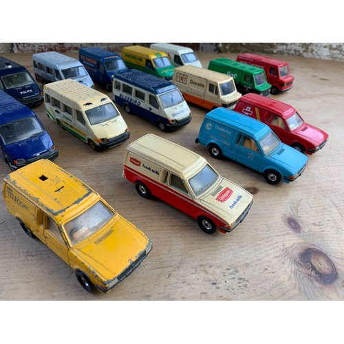 137 - Collection of Liveried 1:43 Corgi vans - Transit Second Gen,  Escort Third Gen and Mercedes TN