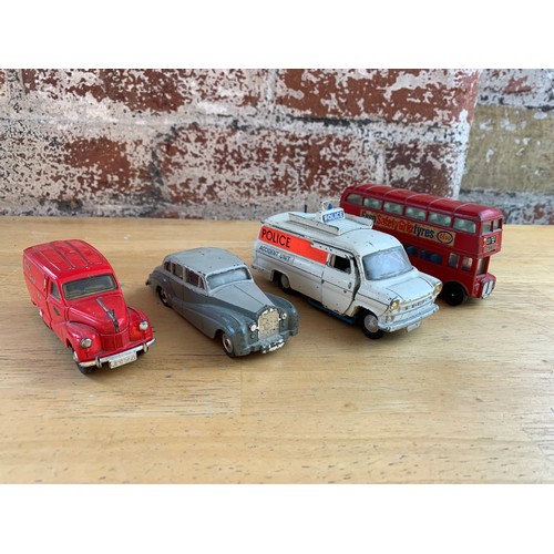 139 - Early Dinky Toys - Rolls Royce Silver Wraith, Routemaster Bus, Austin A40 Van, Ford Transit Ambulanc... 