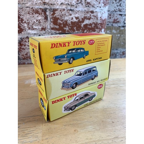 140 - Three Mint Dinky Toys Boxed - Opel Kapitan, Familiale 403 Peugeot, Ford Zephyr Saloon