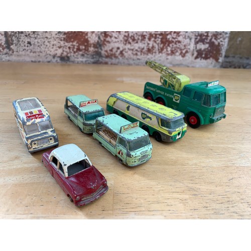 78 - Early Lesney Play Worn Cars - BP Autotanker, Commer Bottle Float x2, Commer Ice Cream Canteen, Foden... 