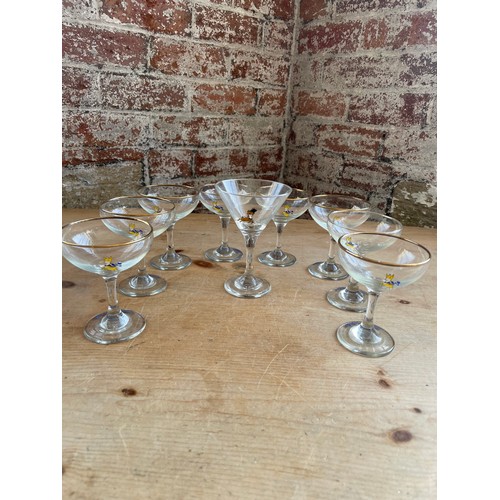 281 - 8 Vintage Babycham Glasses & 1 Modern