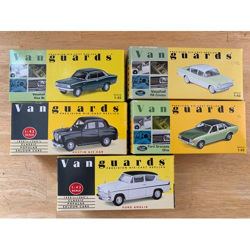 91 - Five Vanguards 1:43 Die Cast Vehicles - Vauxhall Viva, Vauxhall PA Cresta, Austin A35, Ford Granada,... 