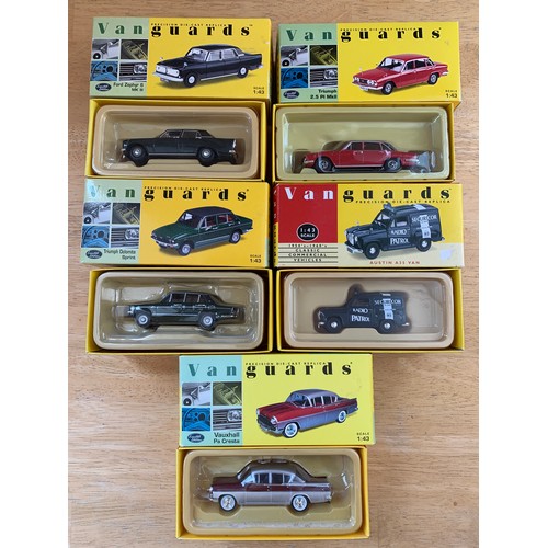 93 - Five Vanguards 1:43 Die Cast Model Cars - Ford Zephyr 6, Triumph 2.5 PI, Triumph Dolomite, Austin A3... 