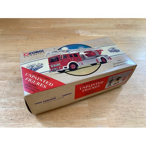 89 - Corgi AEC Ladder New Zealand Fire Service Truck with unpainted figures