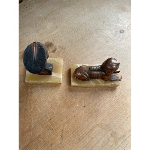 307 - Two Vintage Egyptian Copper Figures on Onyx Plinth