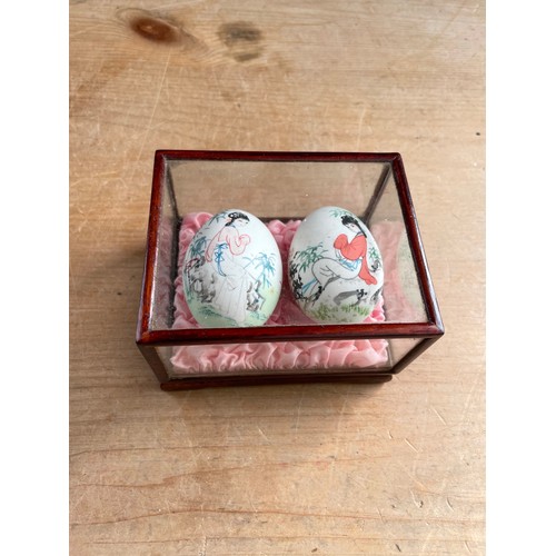 308 - Vintage Hand Painted Chinese Eggs In Case