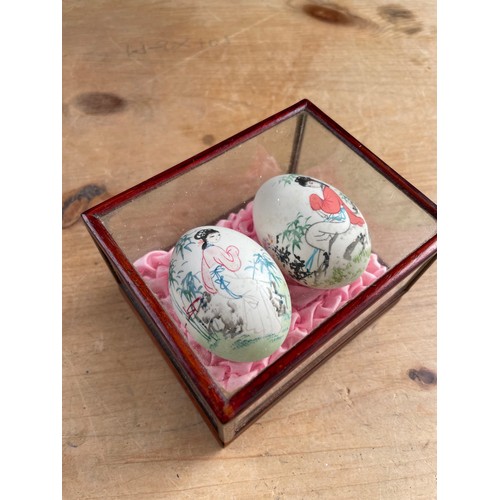 308 - Vintage Hand Painted Chinese Eggs In Case