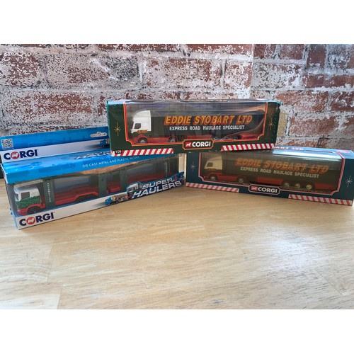 152 - Three Corgi Eddie Stobart Trucks including Vehicle Transporter