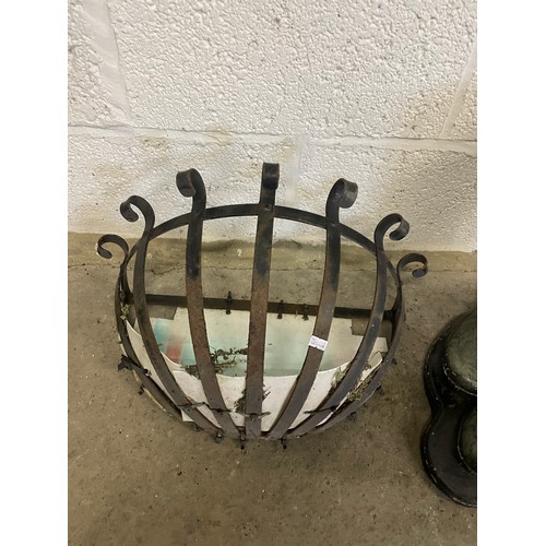 324 - Wrought Iron Flower Wall Basket & Cast Stone Wellington Boots Plant Pot Holder