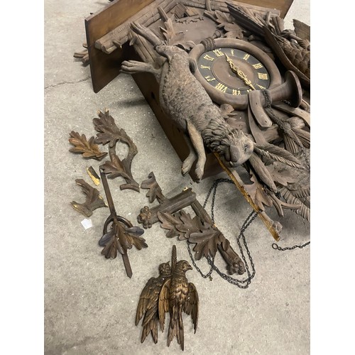166A - Incredibly Large and Intricately Hand Carved Hunting Cuckoo Clock a/f