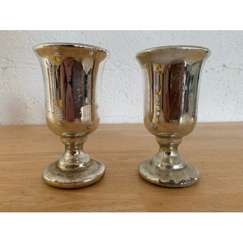 180A - Very Early Antique Silvered and Gilt Double Walled Mercury Glass (Hollow) Bowl and Goblets