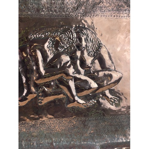 278 - Large Hammered Copper Relief Tray / Wall Hanging With Stylised Erotic Detail