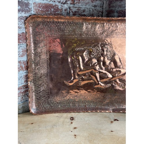 278 - Large Hammered Copper Relief Tray / Wall Hanging With Stylised Erotic Detail