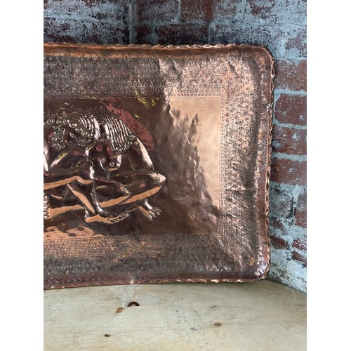 278 - Large Hammered Copper Relief Tray / Wall Hanging With Stylised Erotic Detail