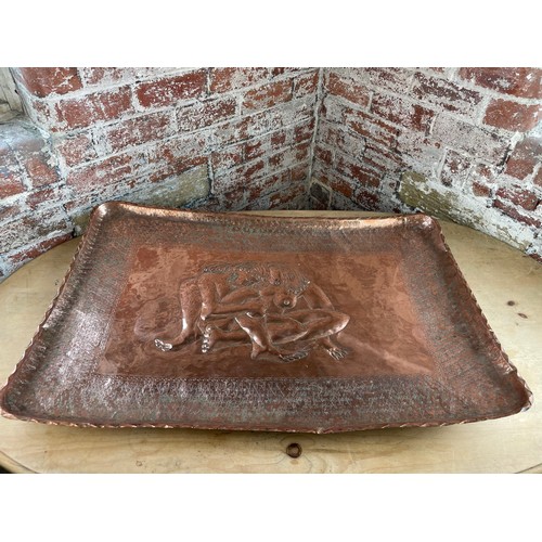 278 - Large Hammered Copper Relief Tray / Wall Hanging With Stylised Erotic Detail