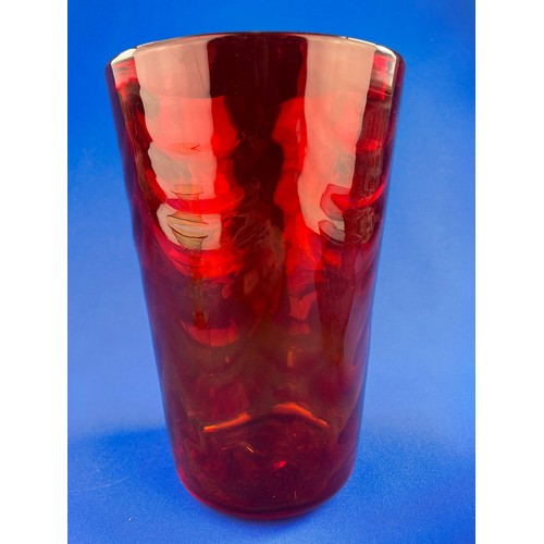 144 - Trio Of British Glass. Ruby Vase By Marriott Powell Whitefriars 25cm tall. Webb Crystal Ribbon Vase ... 