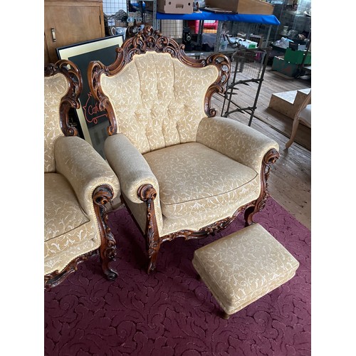 415 - Quality Reproduction Louis XVI Baroque Style Sofa, Two Arm Chairs & Foot Stool