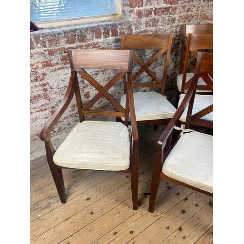 417 - Quality Solid Wood Chairs, Four Chairs Three Carvers 1 Carver As Found