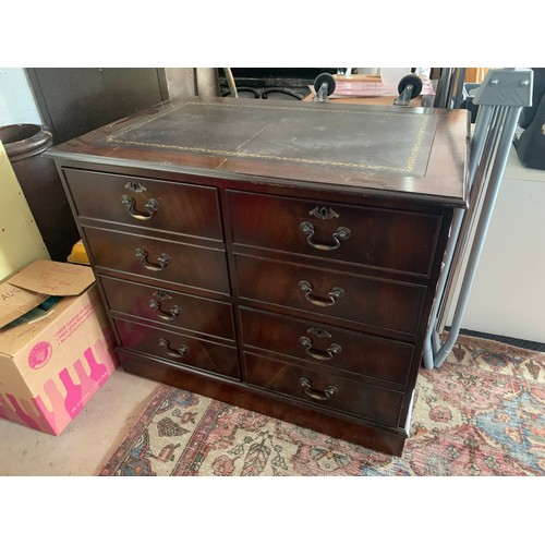 418 - Very Good Quality Antique Effect Leather Topped Filing Drawers