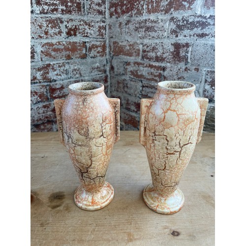 110 - Pair of Art Deco, Ditmar Urbach Alienware Pottery Vases, Czechoslovakian Crackleglaze 23.5cm tall