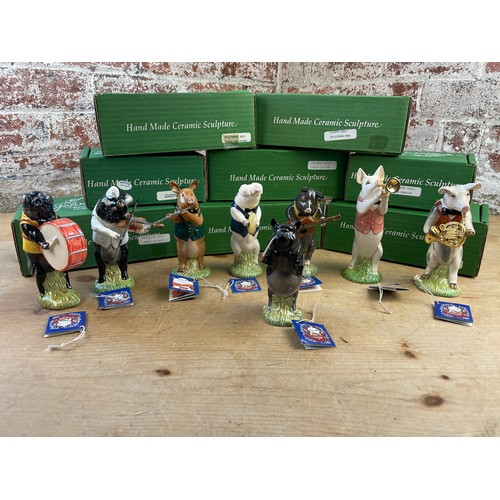 128 - Eight Beswick Pig Promenade Figures Boxed With Certificate Of Ownership. John Conductor, Matthew Tru... 