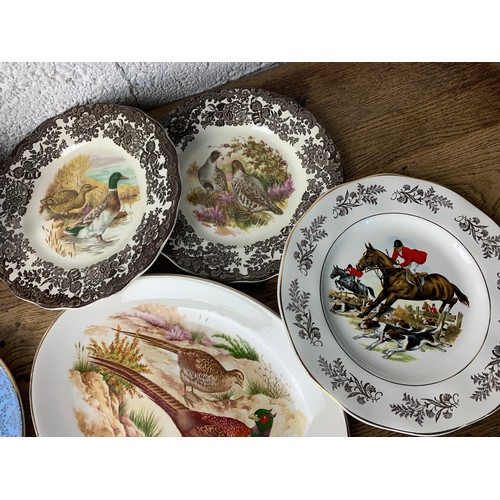 266 - Hunting and Wild Foul themed Plates and Serving Ware alongside Stainless Steel Teapots