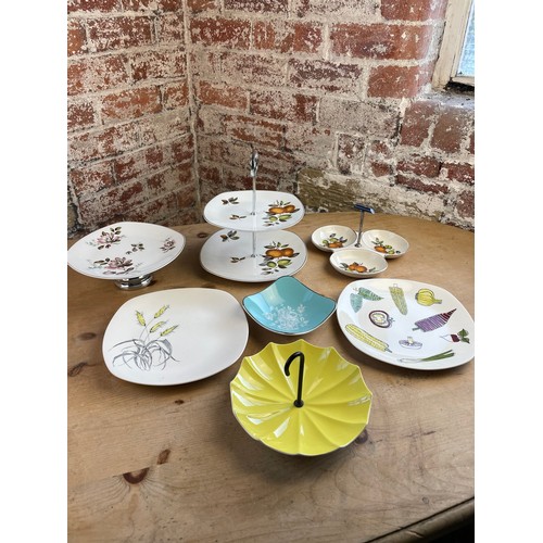 131 - Nice Group Of Mid Century Midwinter Ceramics Inc Cake Plates & Stands