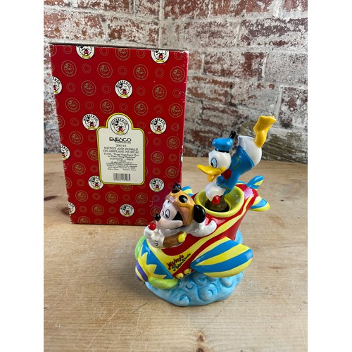 136 - Rare Boxed ENESCO Disney Moving, Musical Figure. Mickey Mouse & Donald Duck Airplane Ornament.