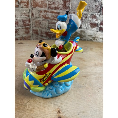 136 - Rare Boxed ENESCO Disney Moving, Musical Figure. Mickey Mouse & Donald Duck Airplane Ornament.