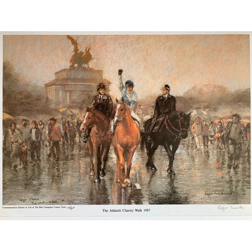 160 - Two Pencil Signed Limited Prints by Roger Inman The Aldaniti Charity Walk 1987 Commemorative Prints