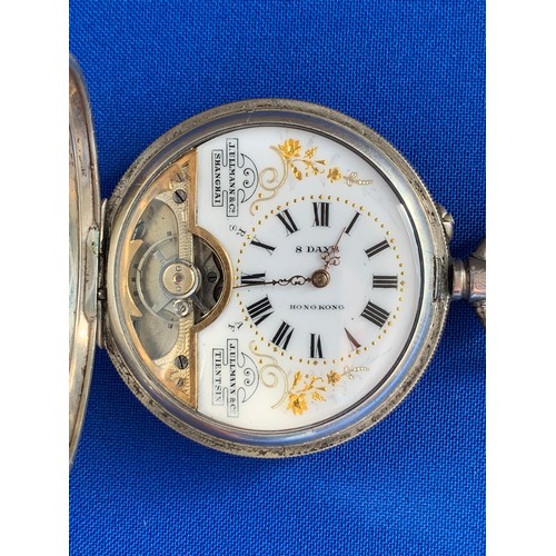 75 - 1815 J. Ullmann & Co. 8 Day Movement Beautifully Painted Enamel Fine Silver Cased Double Hunter Pock... 