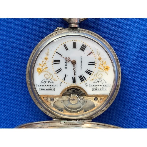 75 - 1815 J. Ullmann & Co. 8 Day Movement Beautifully Painted Enamel Fine Silver Cased Double Hunter Pock... 