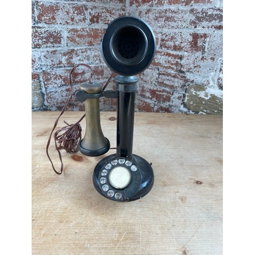 254 - 1920's Candlestick Rotary Telephone Bakelite & Brass