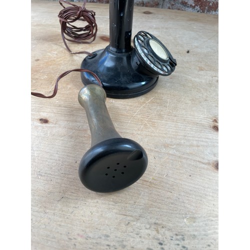 254 - 1920's Candlestick Rotary Telephone Bakelite & Brass