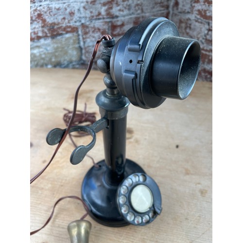 254 - 1920's Candlestick Rotary Telephone Bakelite & Brass