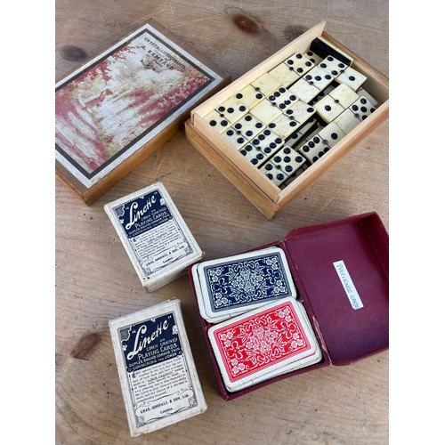 50 - Bone & Ebony Domino Set, Two Packs Of Chas Goodall & Sons Playing Cards & Goodall's Patience Cards