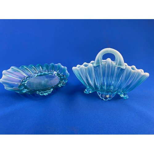 151 - George Davidson Victorian Blue Pearline Glass Basket Bowl