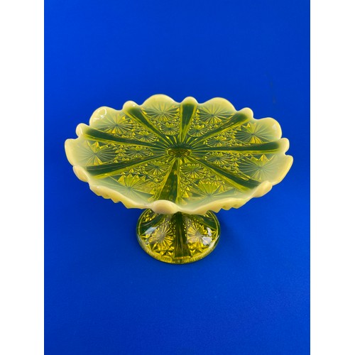 152 - George Davidson Uranium Yellow Primrose Pearline Glass Cake Stand