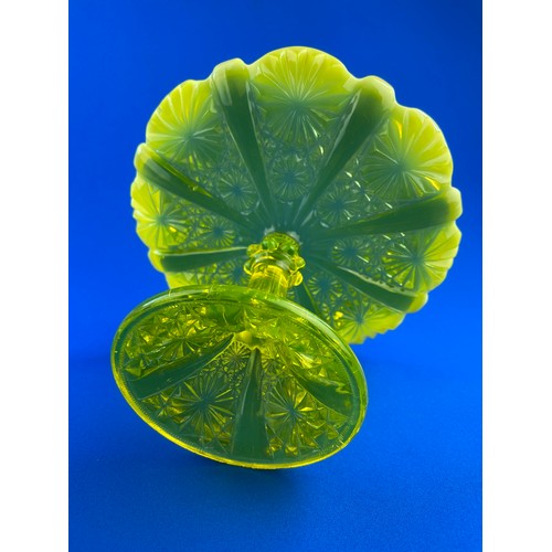 152 - George Davidson Uranium Yellow Primrose Pearline Glass Cake Stand