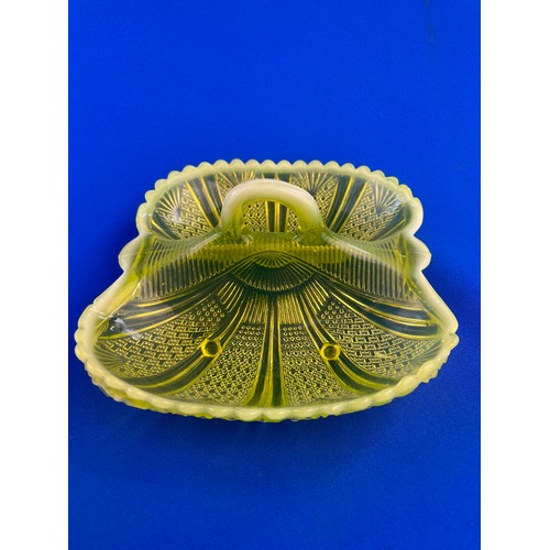 153 - George Davidson Uranium Yellow Primrose Pearline Glass Double Hors D'oeuvre Dish