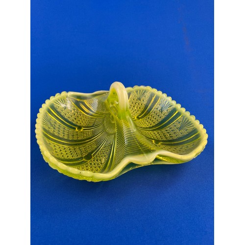 153 - George Davidson Uranium Yellow Primrose Pearline Glass Double Hors D'oeuvre Dish