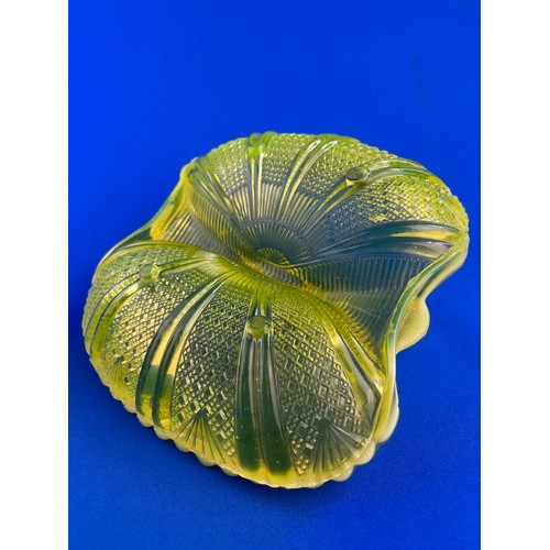 153 - George Davidson Uranium Yellow Primrose Pearline Glass Double Hors D'oeuvre Dish