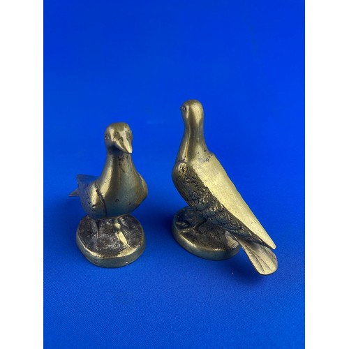 223 - Two Vintage Solid Brass Pigeon Ornaments / Paper Weights